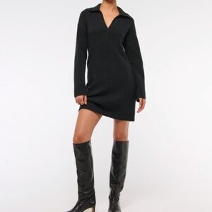 Long-Sleeve Collared Mini Sweater Dress